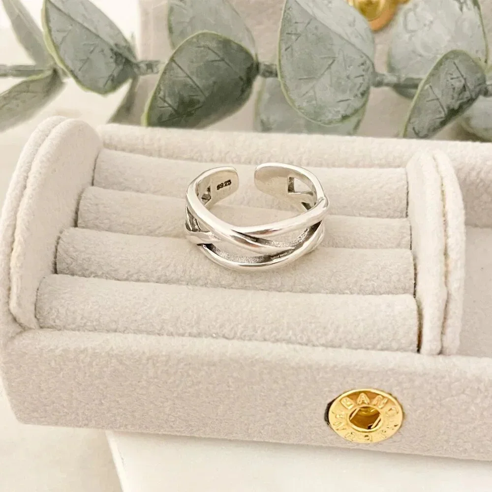 925 Sterling Silver Minimalist Ring Criss Cross Layer Ring Modern Ring - Picture 3 of 8